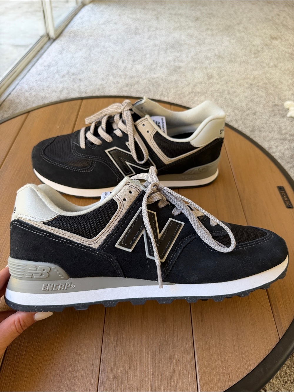 New Balance Men's Black and Cream 574-Style Sneaker